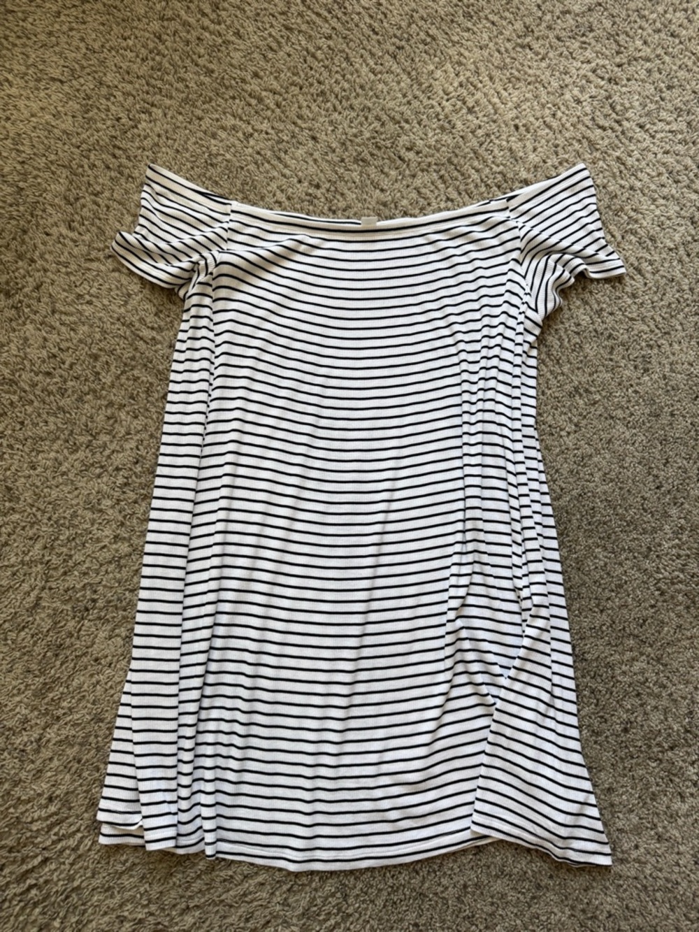 Old Navy White and Black Striped Off-Shoulder Dress